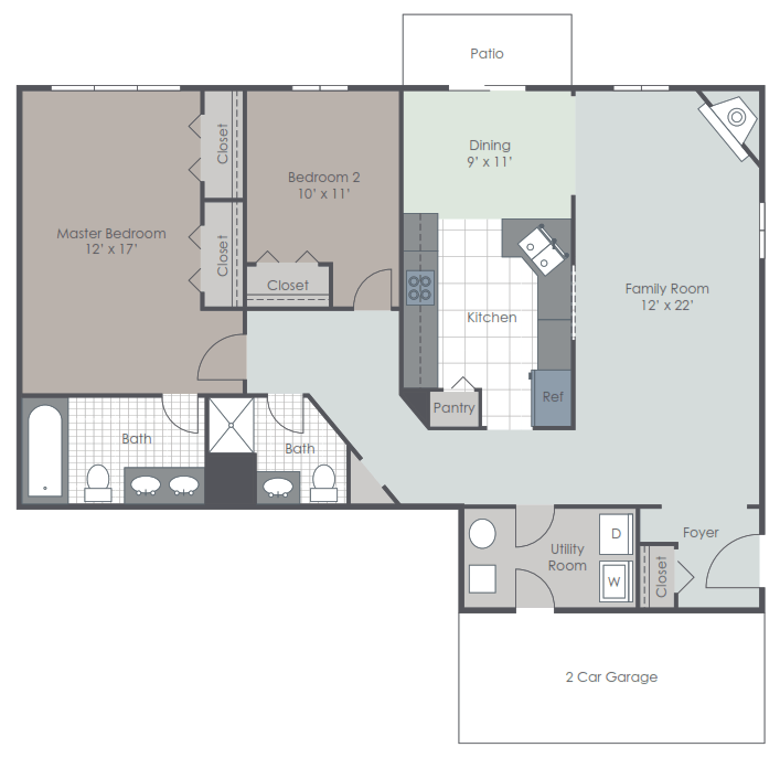 2 Bedroom 2 bath floor plan layout